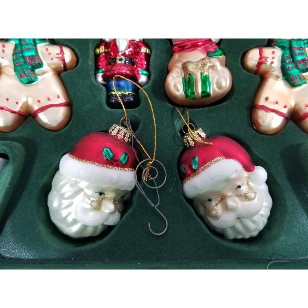 Huntington Xmas Holiday ornament set‎ Santa Snowman Bear Gingerbread glass blown